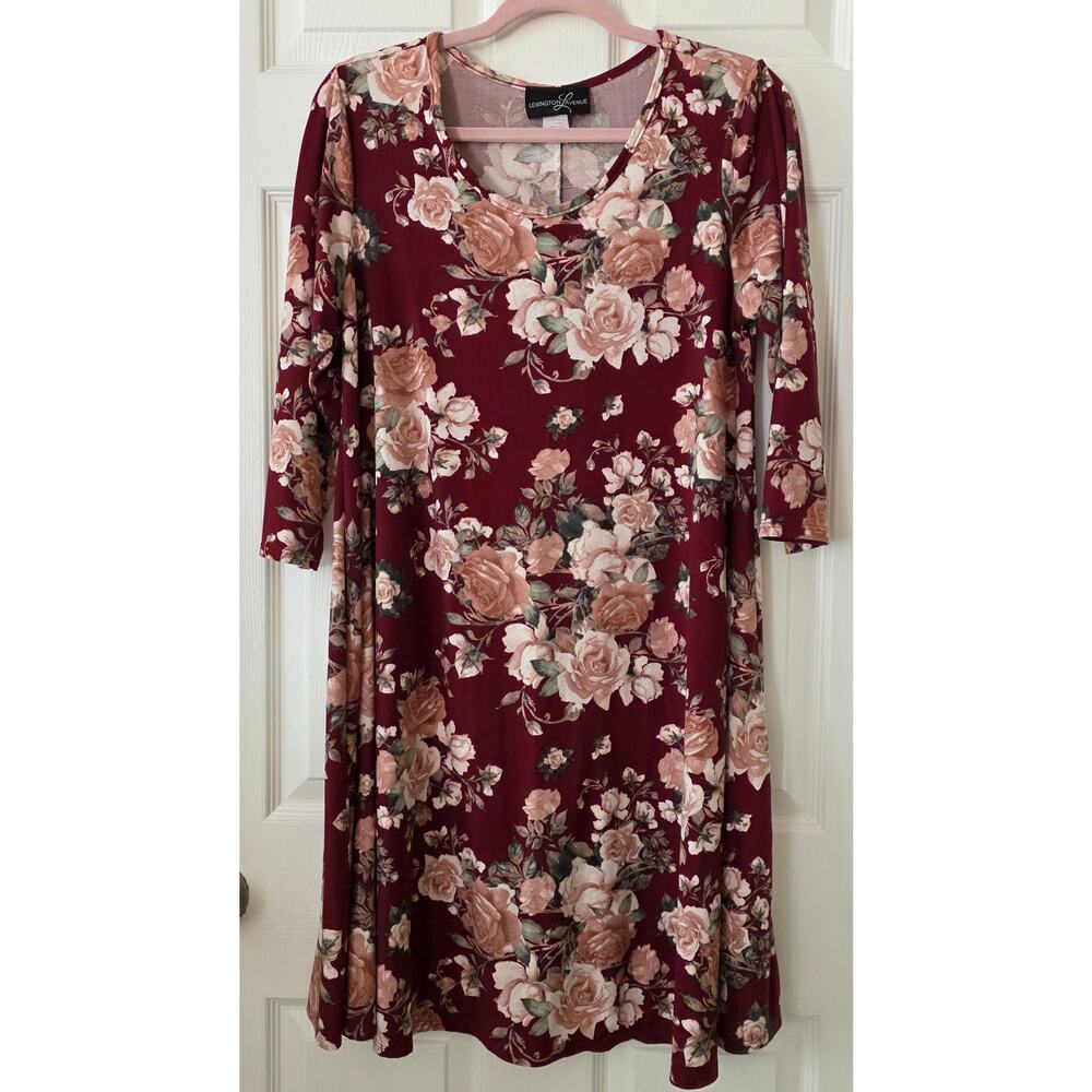 Lexington Avenue Burgundy Floral Swing Dress size Large